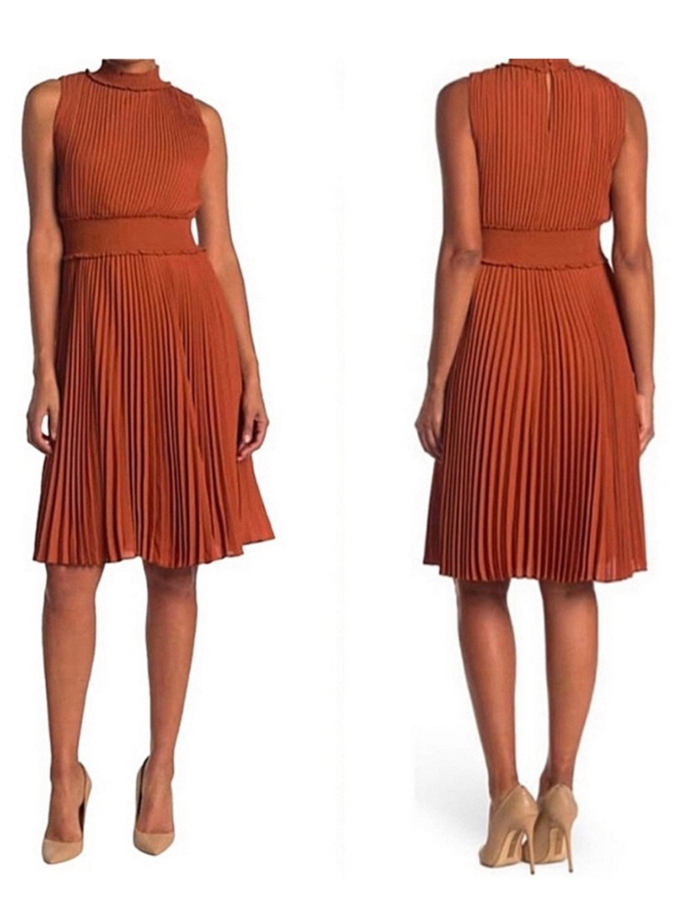 Nanette Lepore Rust Pleated Dress